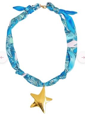 Blue Scarf Charm Necklaces - gold star pendant